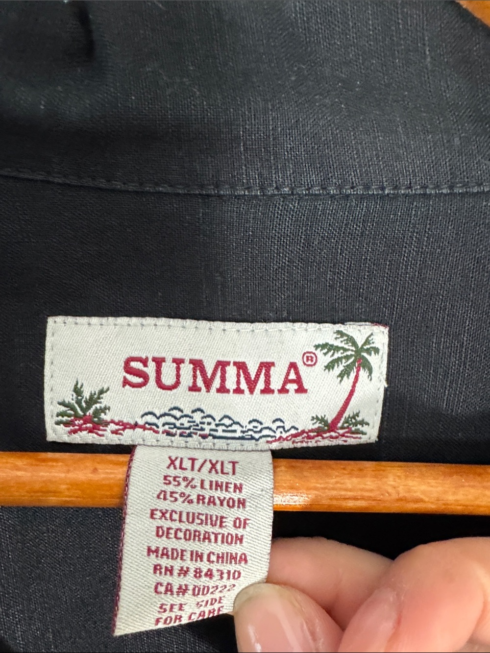 Summa Black Bamboo-Print linen blended Short-Sleeve Men's Shirt Sz XLT - Picture 2 of 5